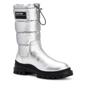 NEW Calvin Klein Womens Laeton Mid-Calf Puffy Winter Boots Silver 7M